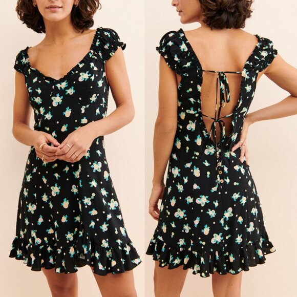 Free People Like A Lady Floral Printed Mini Dress S Black Bustier Open Back $108 - Picture 1 of 15